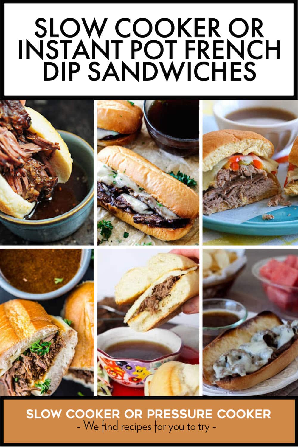 Pinterest image of Slow Cooker or Instant Pot French Dip Sandwiches