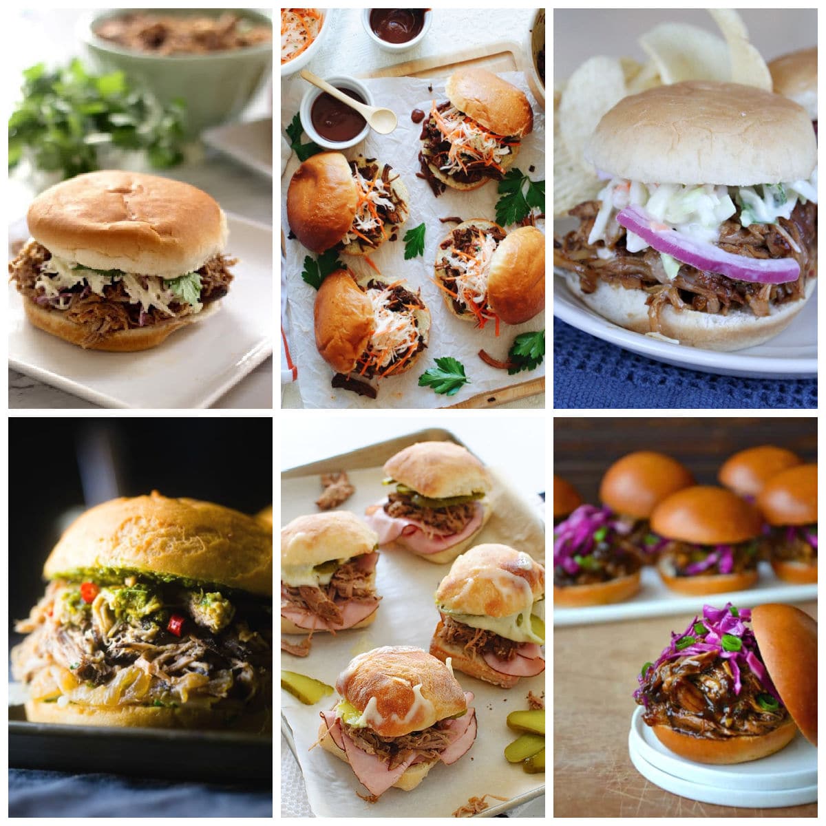 Collage image for Slow Cooker Pulled Pork Sandwiches showing featured recipes.