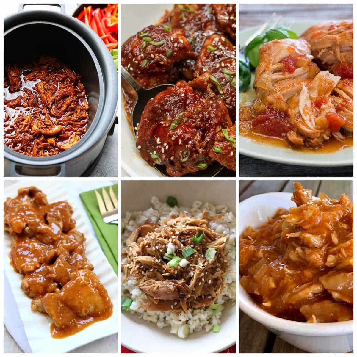 Slow Cooker Sriracha Chicken Recipes collage of featured recipes.