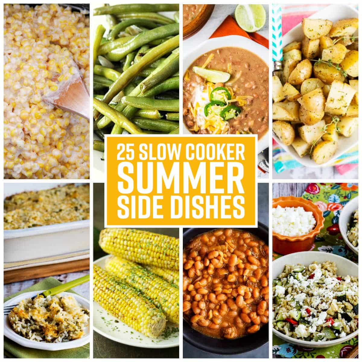 25 Slow Cooker Summer Side Dishes collage of featured recipes