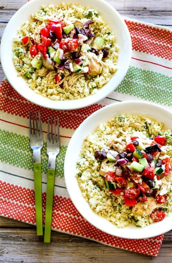 Slow Cooker Cauliflower Rice Greek Chicken Bowls from Kalyn's Kitchen