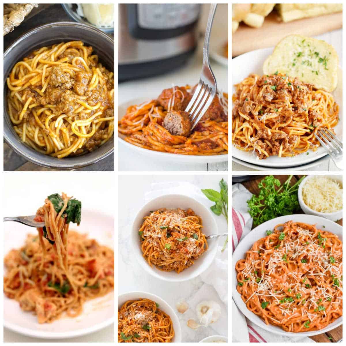 Easy Instant Pot Spaghetti Dinners collage of featured recipes.