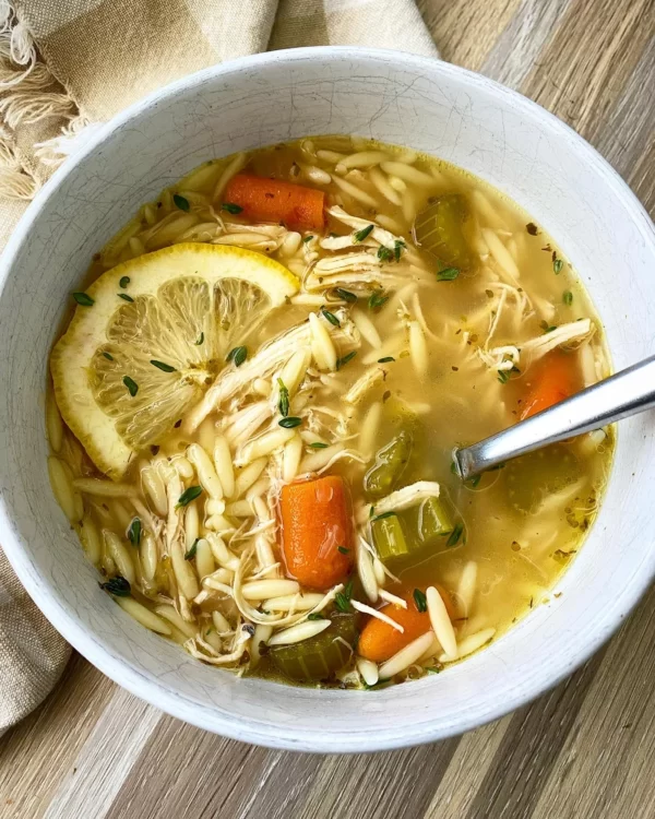Lemon Chicken Orzo Soup from Fit Slow Cooker Queen 
