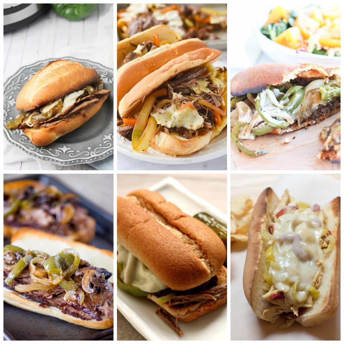 Collage showing featured recipes for Philly Cheesesteak Sandwiches (Slow Cooker or Instant Pot)