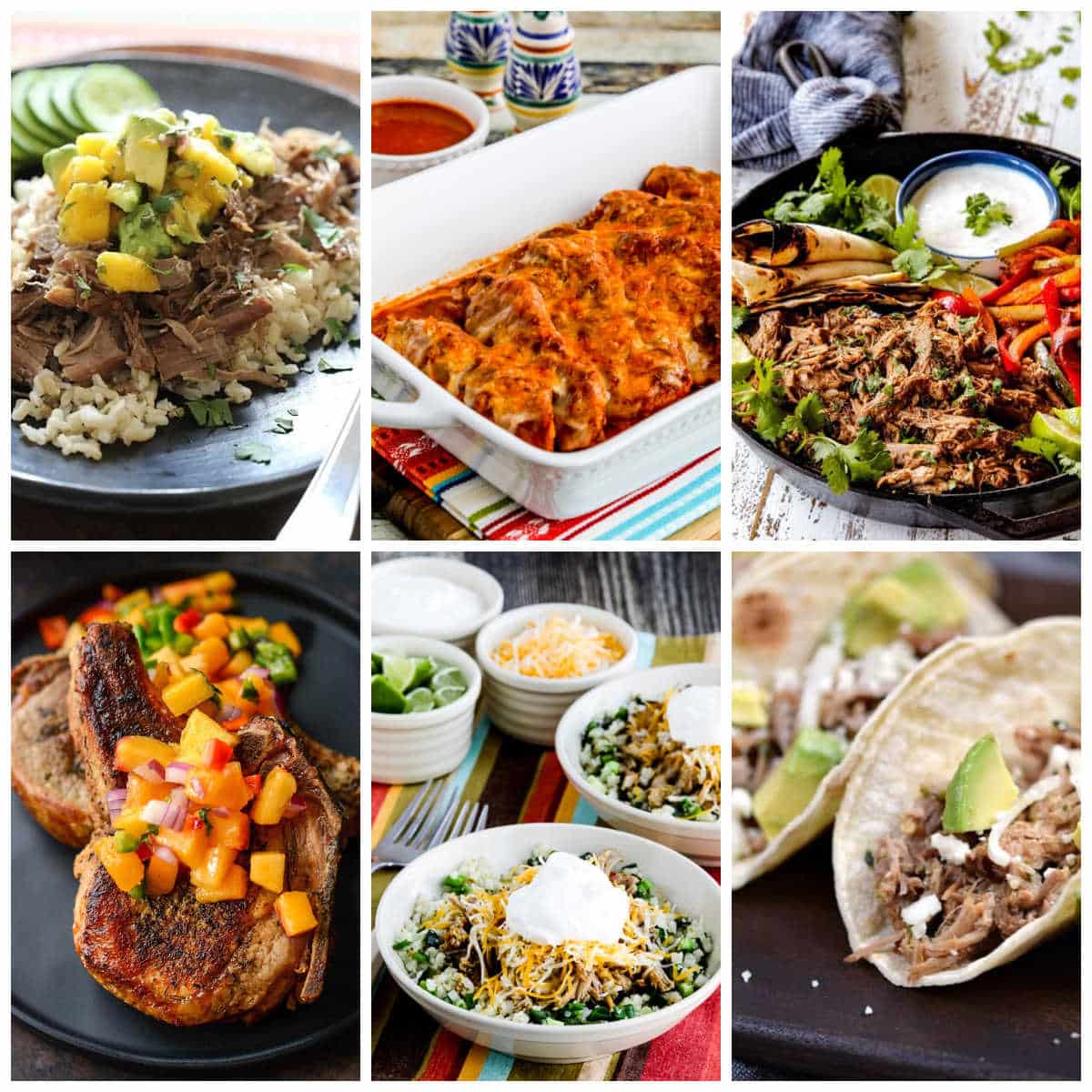 Slow Cooker or Instant Pot Salsa Pork Recipes Collage of featured recipes.