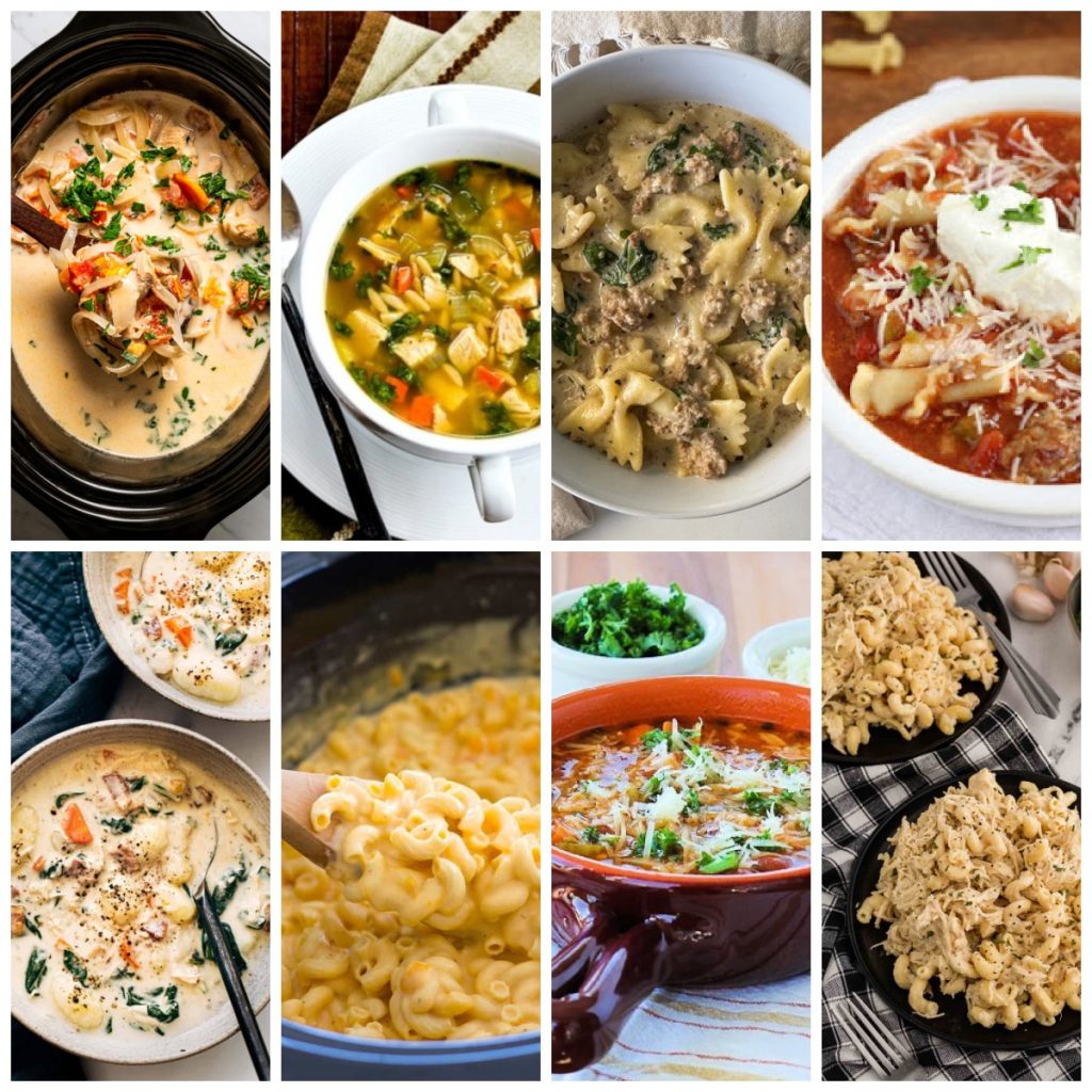 Slow Cooker Pasta Recipes collage showing featured recipes.