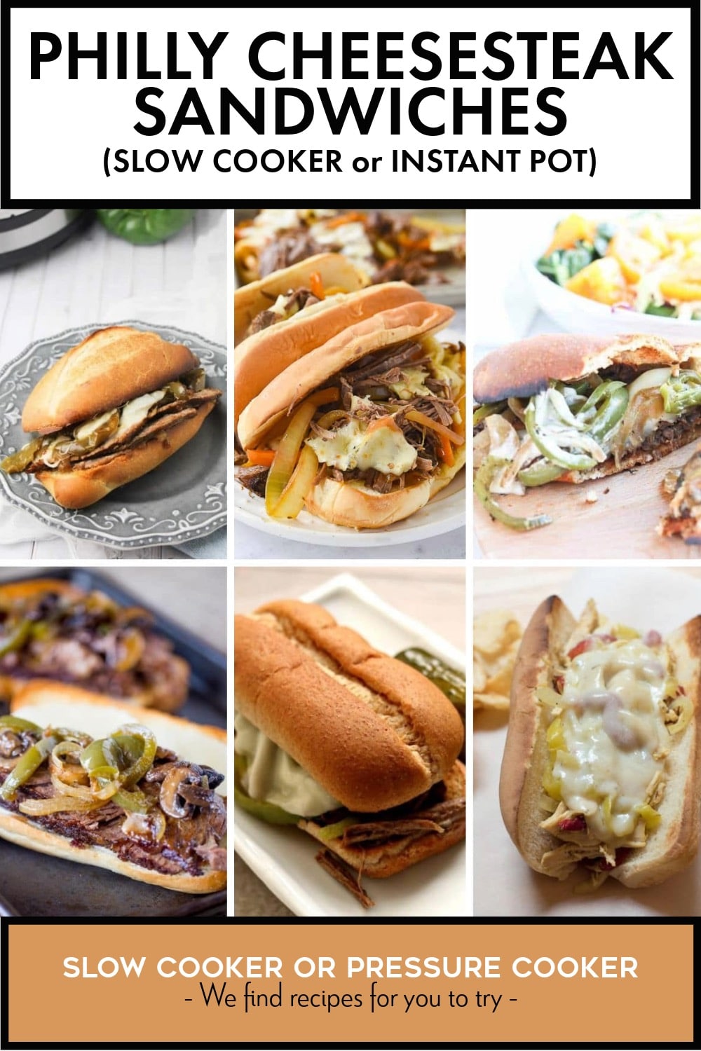 Pinterest image of Philly Cheesesteak Sandwiches (Slow Cooker or Instant Pot)