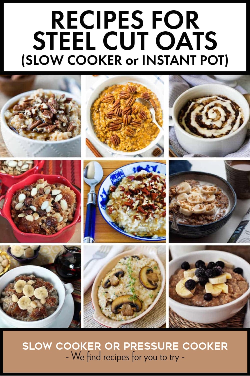 Pinterest image of Recipes for Steel Cut Oats (Slow Cooker or Instant Pot)
