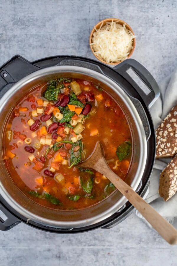 Easy Minestrone Soup with Basil Pesto from Pressure Cooking Today