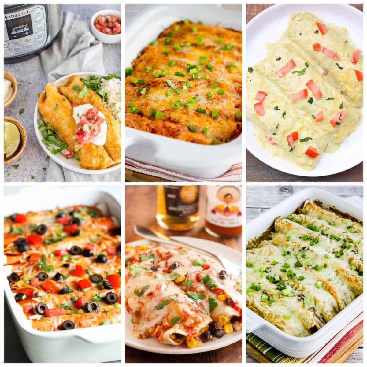 Slow Cooker and Instant Pot Enchiladas Recipes collage of feature recipes.