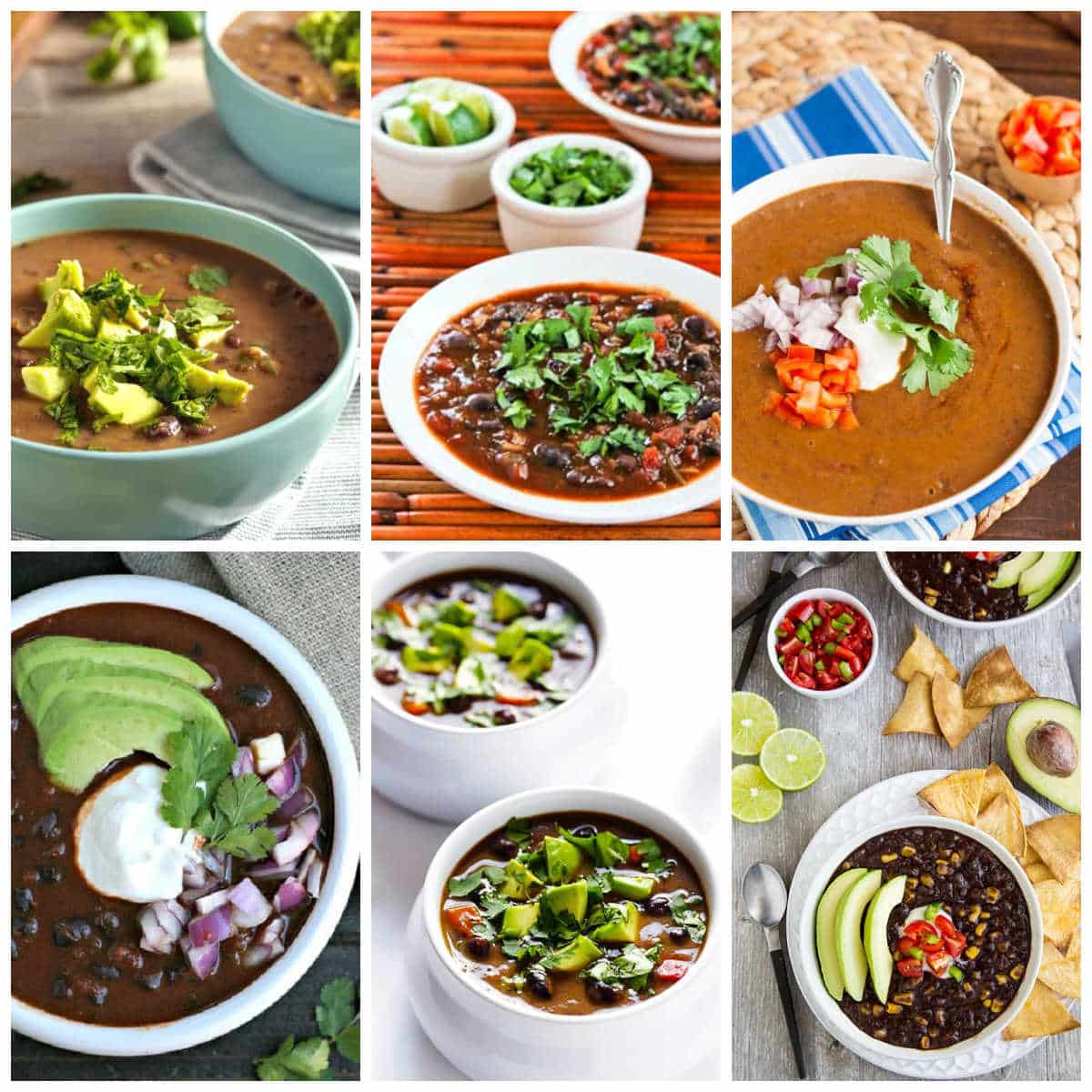 Collage photo for Black Bean Soup Recipes (Slow Cooker and Instant Pot) showing featured recipes.