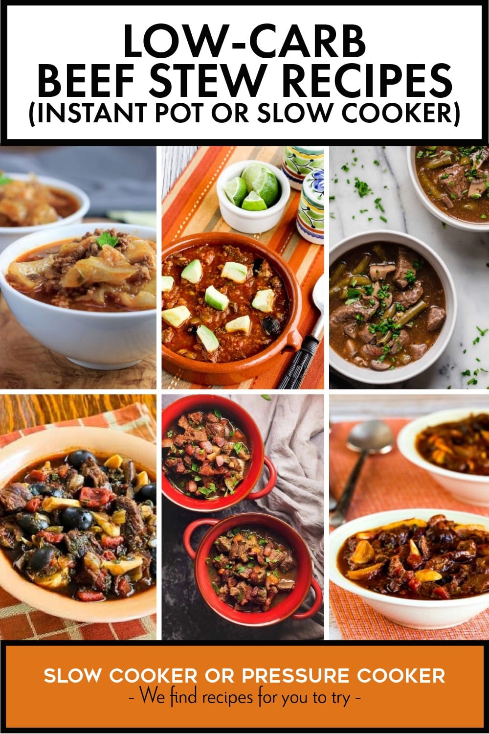 Pinterest image of Low-Carb Beef Stew Recipes (Instant Pot or Slow Cooker)