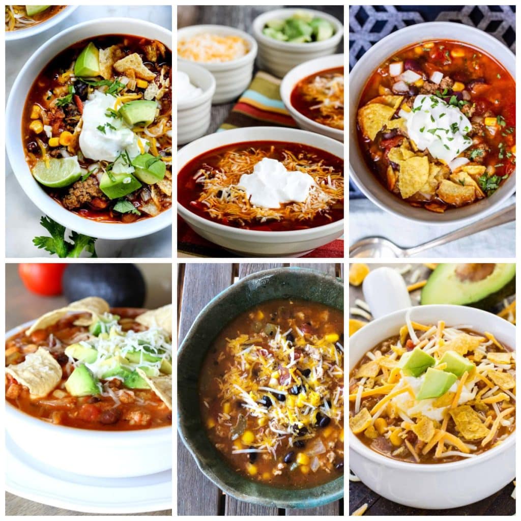 Taco Soup Recipes collage with option for slow cooker or Instant Pot.