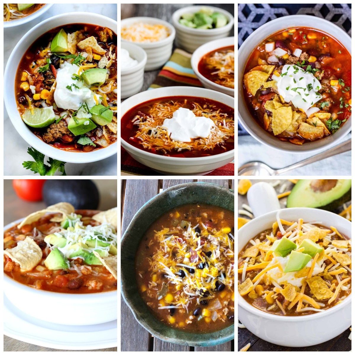 Taco Soup Recipes collage with option for slow cooker or Instant Pot.