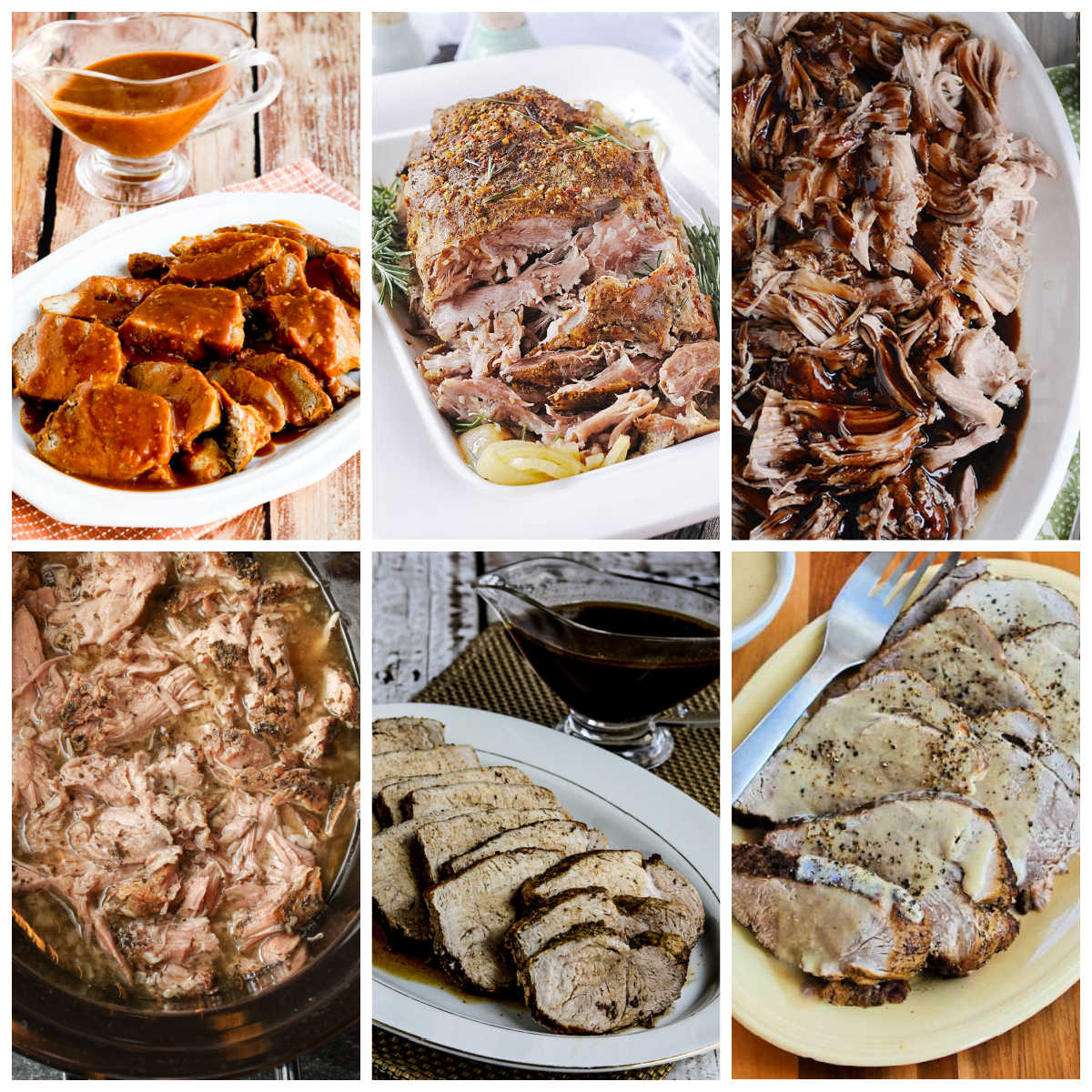Slow Cooker Pork Roast Recipes collage of featured recipes.