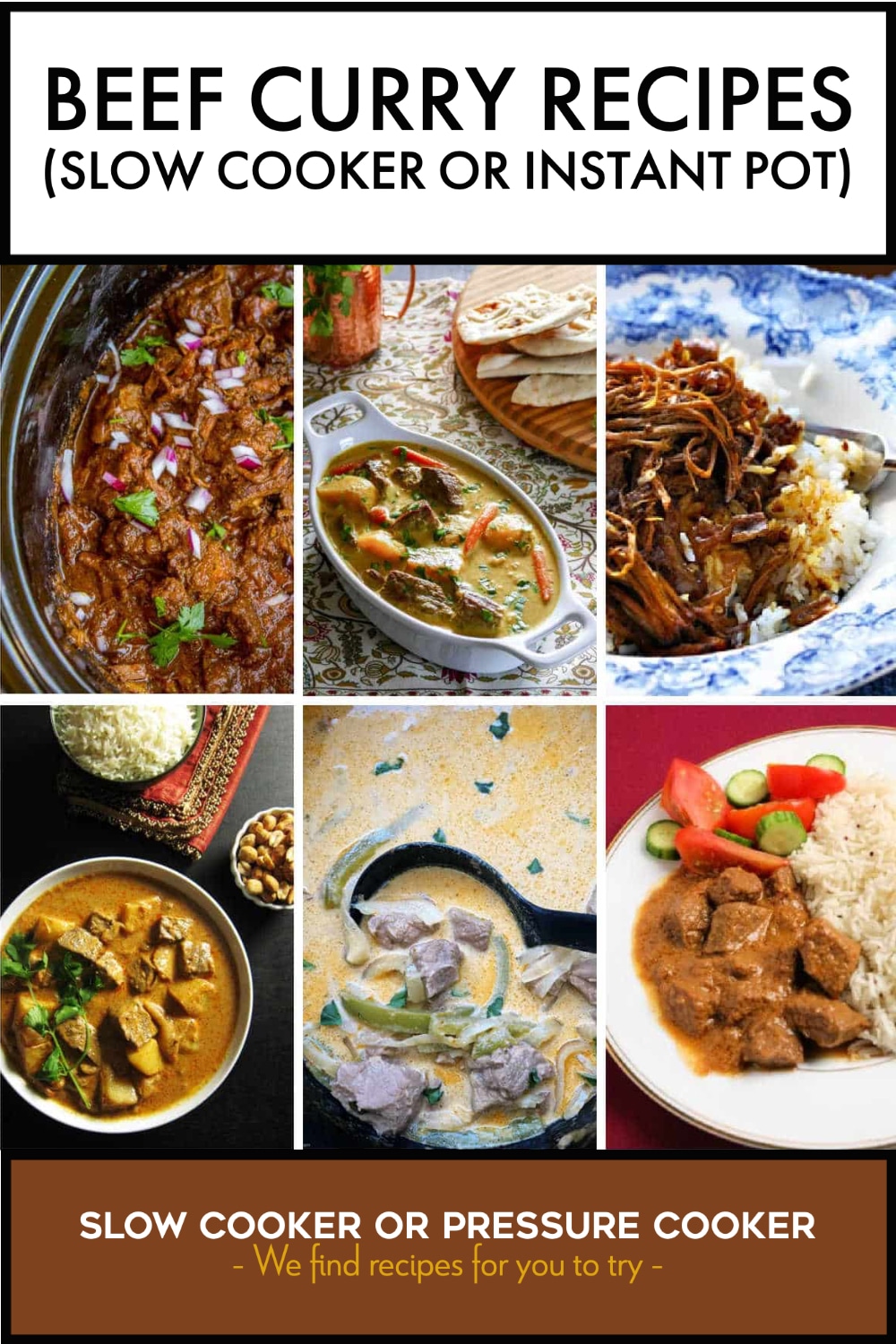 Pinterest image of Beef Curry Recipes (Slow Cooker or Instant Pot)