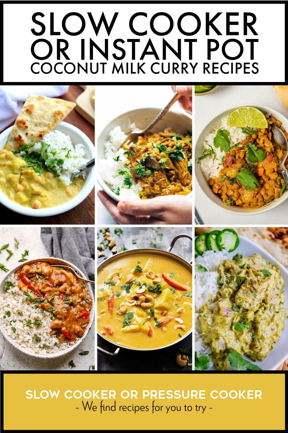 Pinterest image of Slow Cooker or Instant Pot Coconut Milk Curry Recipes