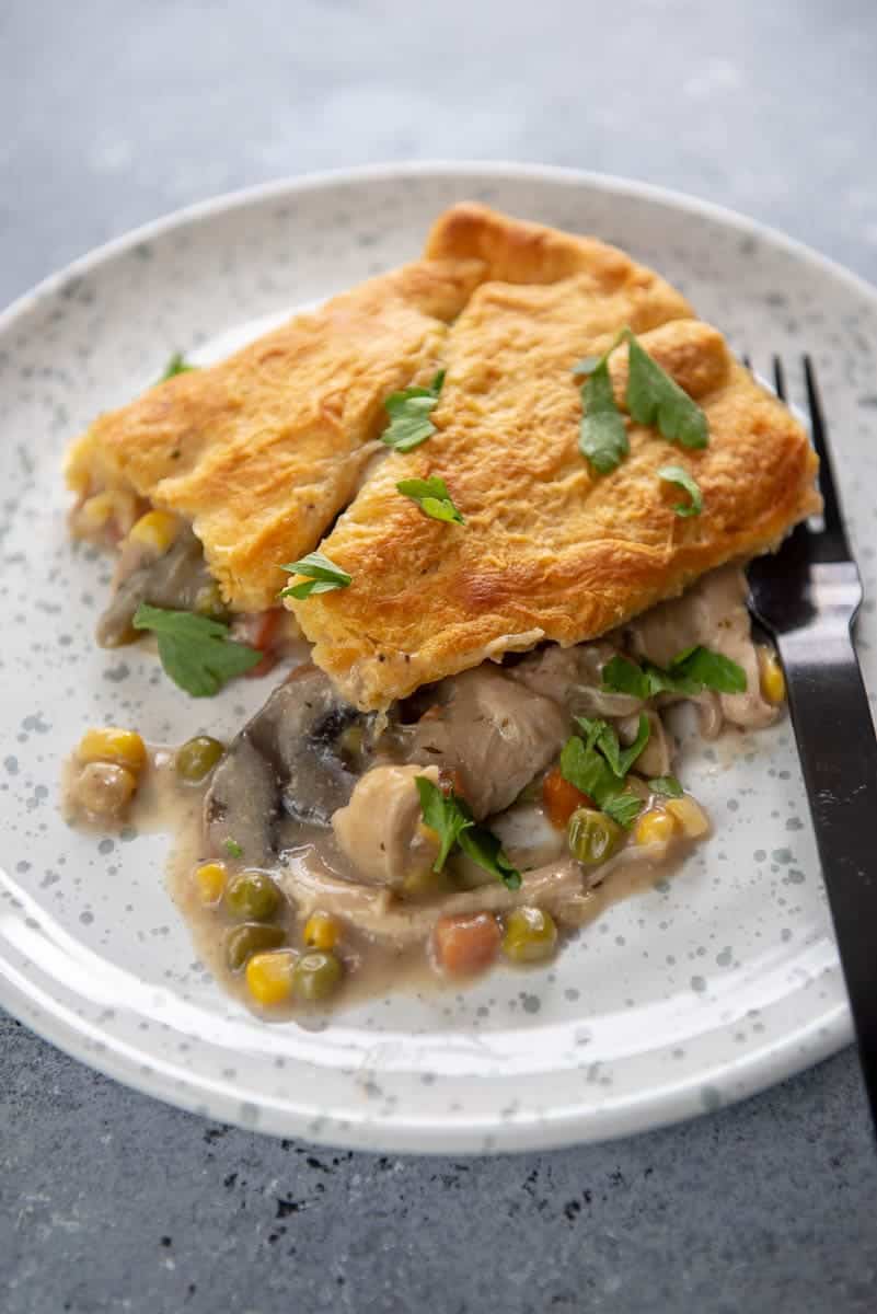 Slow Cooker Chicken Pot Pie from Slow Cooker Gourmet shown on serving plate.