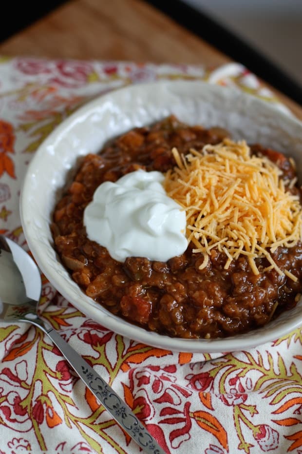 Slow Cooker Lentil and Quinoa Chili from Aggie's Kitchen